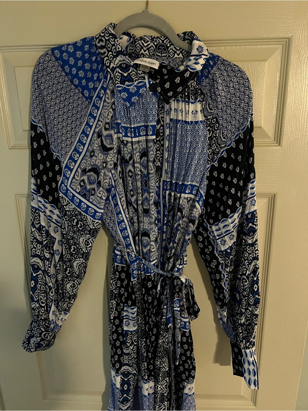 Calvin Klein Blue, Black & White Mixed Print Dress